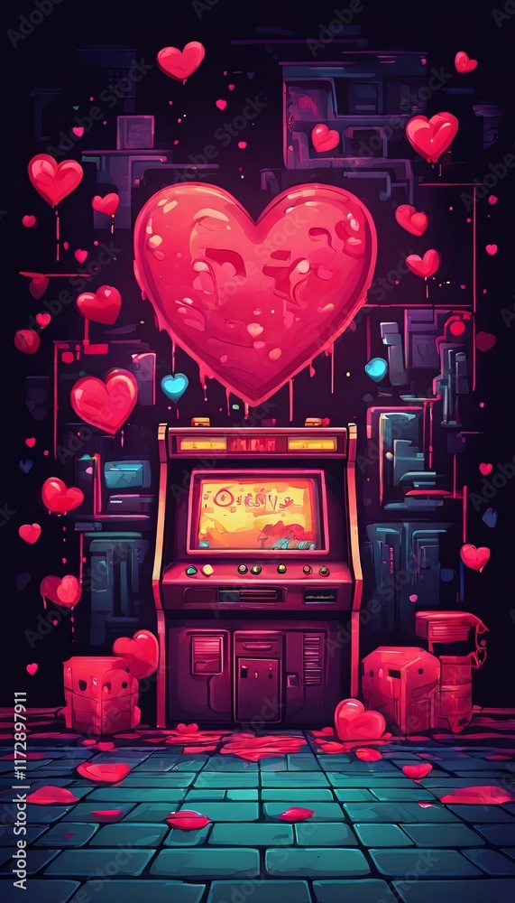 Poster A video game machine with a heart on it