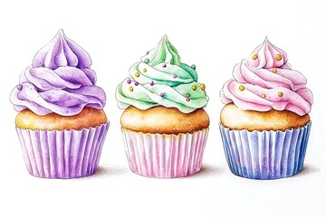 Valentine's day love cupcakes watercolor style sweet treats festive environment artistic view