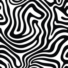 Abstract black and white wavy lines, creating a dynamic pattern.