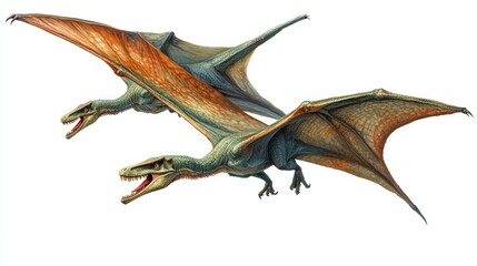 Naklejka premium Illustration of two pterosaurs flying, showcasing their wings and features in a dynamic pose.