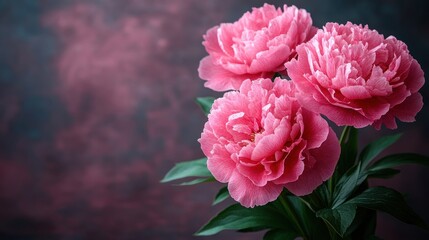 Obraz premium A close-up of vibrant pink peonies against a softly blurred background.