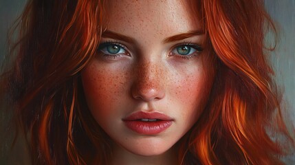 Fototapeta premium Beautiful Woman with Red Hair and Freckles in Close-Up Portrait