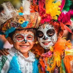 Selbstklebende Fototapeten two children with painted faces, carnival party, children at fancy dress party © Gabriel