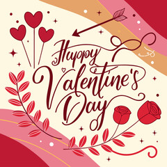 Romantic Valentine's Day Arrangement with Roses and Heart Decorations