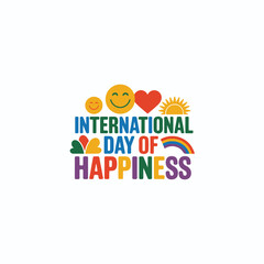 Vector Illustration of International day of Happiness with smile face-heart, vector typography design of international day of happiness