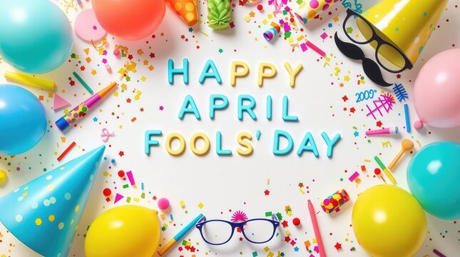 Colorful april fools' day celebration with confetti and party accessories