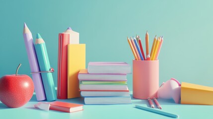 Fototapeta premium Back to school concept with books and pencils