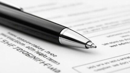 A sleek and professional black pen resting on a blank document, symbolizing an impending decision or agreement.