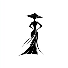 Elegant Woman in Flowing Gown and Conical Hat