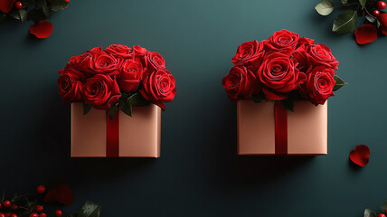 A bouquet of red roses in a box. Valentine's Day.