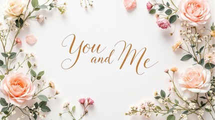 Elegant floral border with romantic script featuring roses and delicate blooms