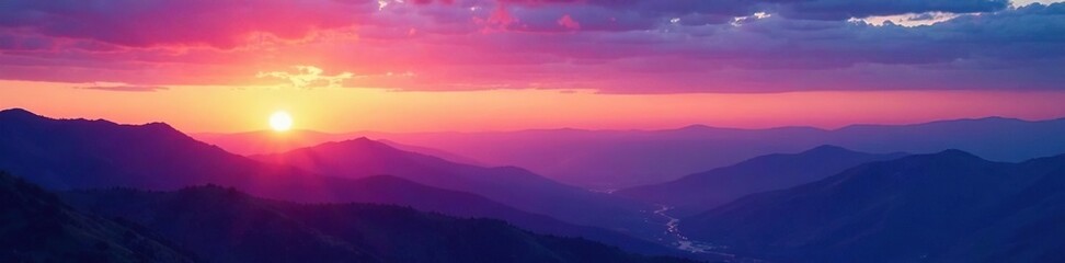 Obraz premium Serene sunset over a rolling mountain range with shades of purple and blue in the sky, serenity, sunset, sky