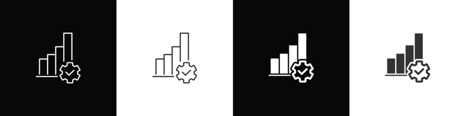 Bar chart icon. Growth graph icon with gear. Business chart. Financial rise up. Increase profit. Economic graphic growth arrow rising. Chart icon in black, white and transparent background.