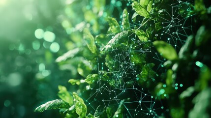 Concept art of digital interfaces controlling organic materials, representing biotech efficiency and innovative growth