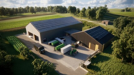 A solar-powered agricultural facility, highlighting the intersection of technology, sustainability, and industry.
