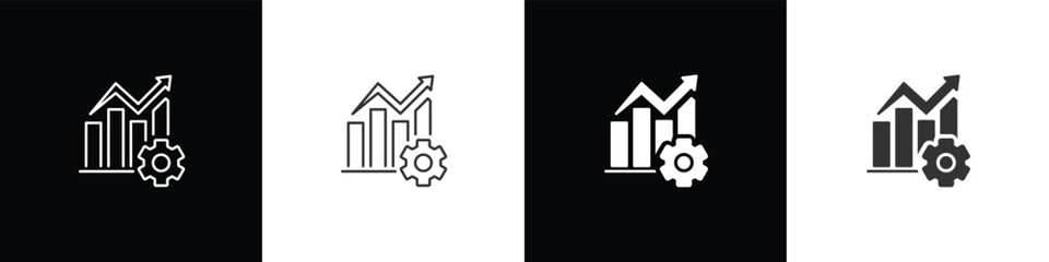 Growth graph icon with gear and arrow up and down. Business chart. Financial rise up. Increase profit. Economic graphic growth arrow rising. Chart icon in black, white and transparent background. © sugarstock