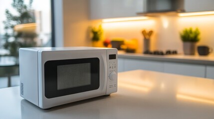 Fototapeta premium A modern microwave on a kitchen countertop, showcasing sleek design and functionality.