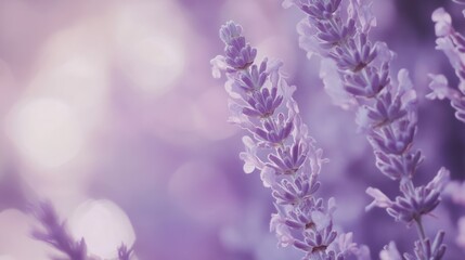 Obraz premium A close-up of lavender flowers in soft purple hues, creating a calming and serene atmosphere.