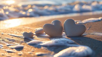 Fototapeta premium Heart-Shaped Stones on a Romantic Beach