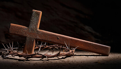 Wooden Cross and Crown of Thorns Theme Background
