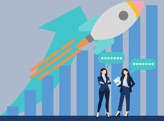 Obraz premium 経営戦略を考えるビジネスウーマンのイラスト