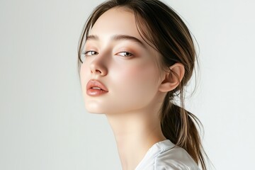 Naklejka premium Portrait of Woman for Skincare Advertisement, Ultra-High Resolution on White Background