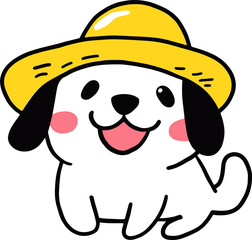 Cute Cartoon Puppy Wearing Yellow Hat Smiling