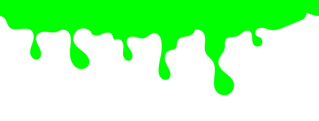 Dripping green goo with splashes and blot effects. Mucus texture blobs. Flat vector illustration isolated on white background. Green slime splashes, Cartoon set of fluid mucus drops