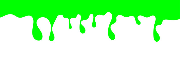 Dripping green goo with splashes and blot effects. Mucus texture blobs. Flat vector illustration isolated on white background. Green slime splashes, Cartoon set of fluid mucus drops