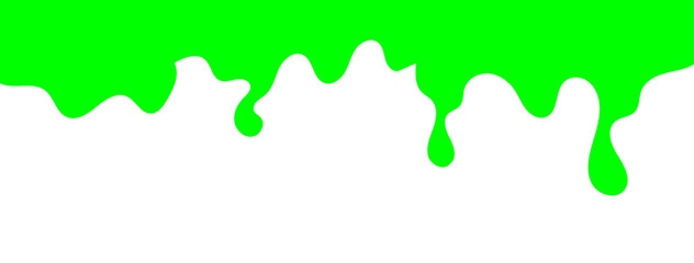 Dripping green goo with splashes and blot effects. Mucus texture blobs. Flat vector illustration isolated on white background. Green slime splashes, Cartoon set of fluid mucus drops