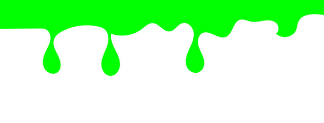 Dripping green goo with splashes and blot effects. Mucus texture blobs. Flat vector illustration isolated on white background. Green slime splashes, Cartoon set of fluid mucus drops