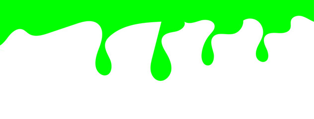 Dripping green goo with splashes and blot effects. Mucus texture blobs. Flat vector illustration isolated on white background. Green slime splashes, Cartoon set of fluid mucus drops