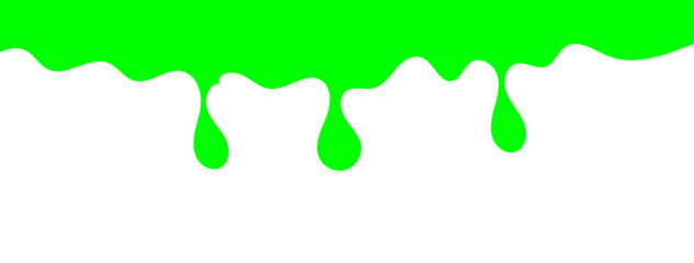 Dripping green goo with splashes and blot effects. Mucus texture blobs. Flat vector illustration isolated on white background. Green slime splashes, Cartoon set of fluid mucus drops