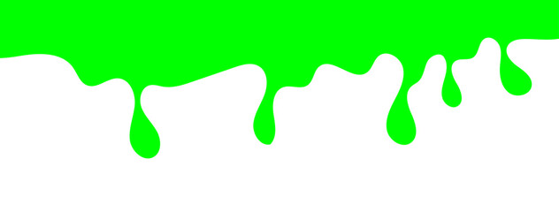 Dripping green goo with splashes and blot effects. Mucus texture blobs. Flat vector illustration isolated on white background. Green slime splashes, Cartoon set of fluid mucus drops