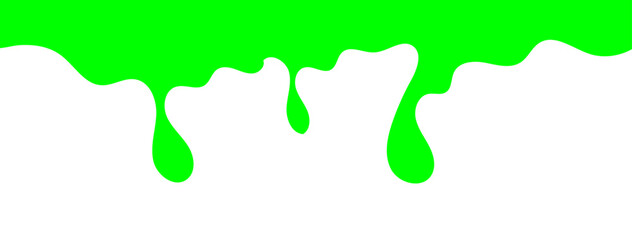 Dripping green goo with splashes and blot effects. Mucus texture blobs. Flat vector illustration isolated on white background. Green slime splashes, Cartoon set of fluid mucus drops