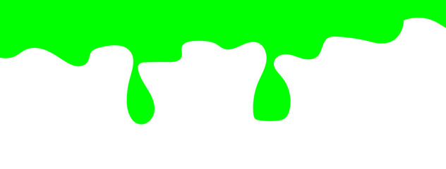 Dripping green goo with splashes and blot effects. Mucus texture blobs. Flat vector illustration isolated on white background. Green slime splashes, Cartoon set of fluid mucus drops