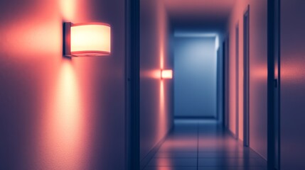 A dimly lit hallway with soft glowing lights creating a serene atmosphere.