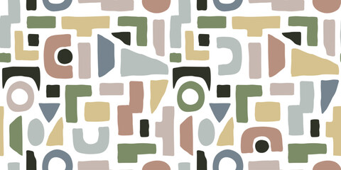 Modern seamless pattern with abstract geometric cutout shapes. Fashionable artistic composition template in Matisse style. Vector illustration print for fabric, textile, wallpaper, cover, paper.