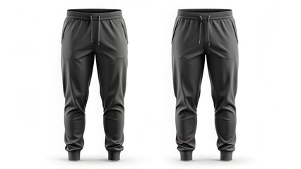 Blank black sport sweatpants mockup, front and back view
