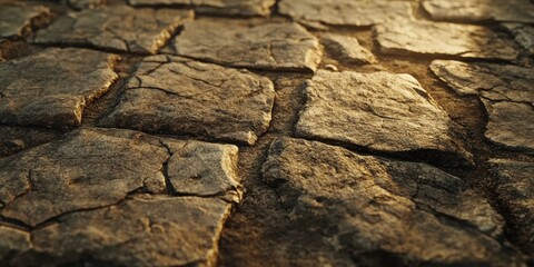 Textured stone pathway illuminated by warm sunlight during the late afternoon