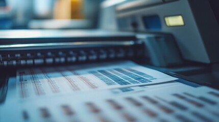 Fototapeta premium Close-Up View of a Digital Printer in Action on Financial Documents