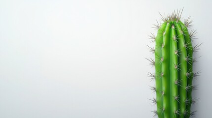 Naklejka premium single cactus with sharp spines, isolated on a white background