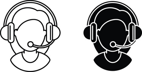 Customer Support Agent Icons Outline and Solid Versions