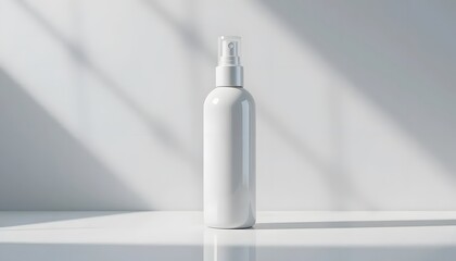 glossy spray bottle mockup placed on a minimalistic white background