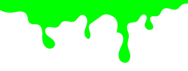 Dripping green goo with splashes and blot effects. Mucus texture blobs. Flat vector illustration isolated on white background. Green slime splashes, Cartoon set of fluid mucus drops
