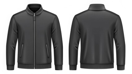 Black jacket for men, blank template for graphic design front and back view
