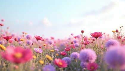Obraz premium Serene Pink Cosmos Flower Field: A Pastel Dream