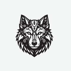 Cyberpunk wolf head hand drawn illustration artwork