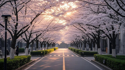Cherry blossoms in full bloom at Fudan University in Shanghai, China