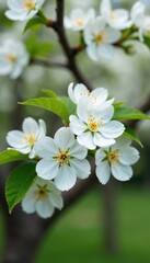 Obraz premium Delicate white blossoms adorn the branches of a mature tree in full bloom, blossoming, garden